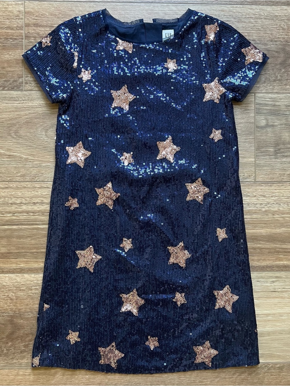 GAP Kids Navy Sequin Short Sleeve Dress with Gold Stars girls 8